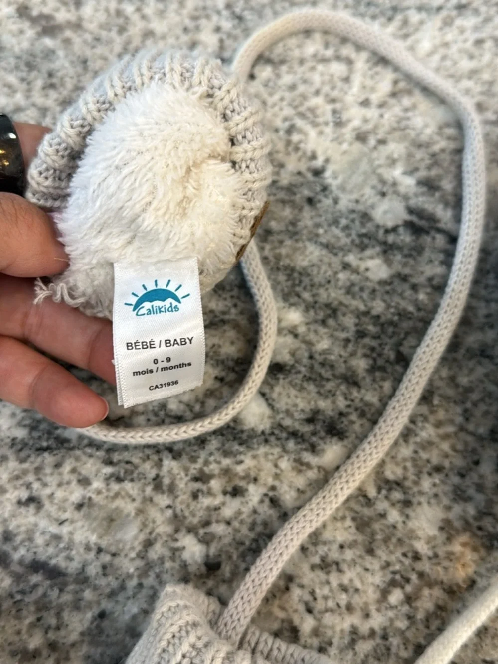 Cream Knit Baby Earflap Hat and Calikids Mittens Set  0 to 9 months